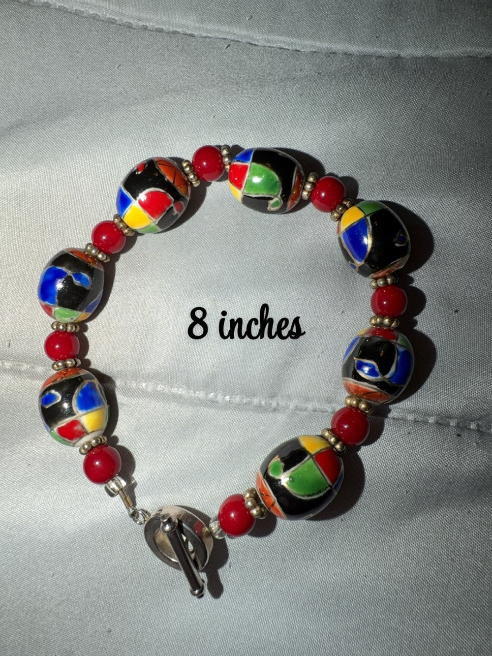 Multicolor Mosaic Bead Bracelet - Red Accents